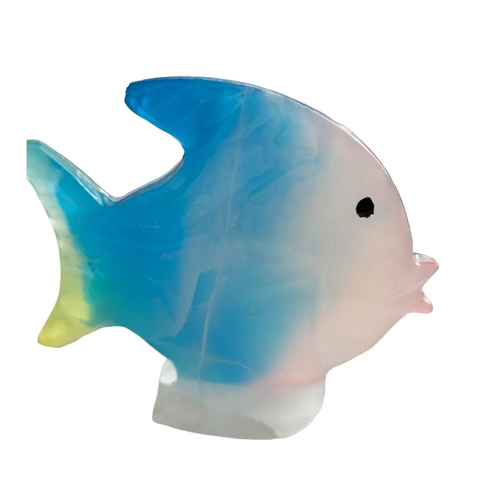 Seahorse & Fish Stone Marble Colorful Carved Stone Ocean Nautical Tropical Set